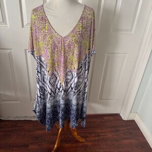 Avenue Womens Tunic Top Dress Size 30-32 4X Stretch Rhinestones Paisley Relaxed